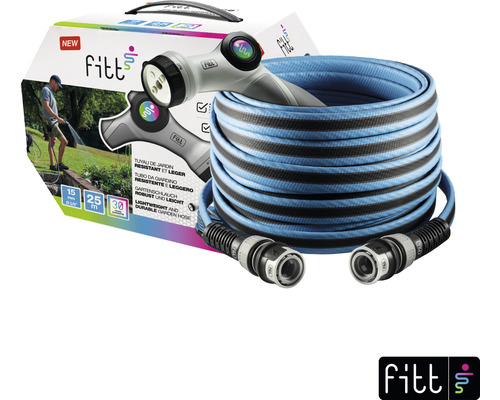 Furtun de grădină încolăcit cu pistol de pulverizare și ambalajul produsului