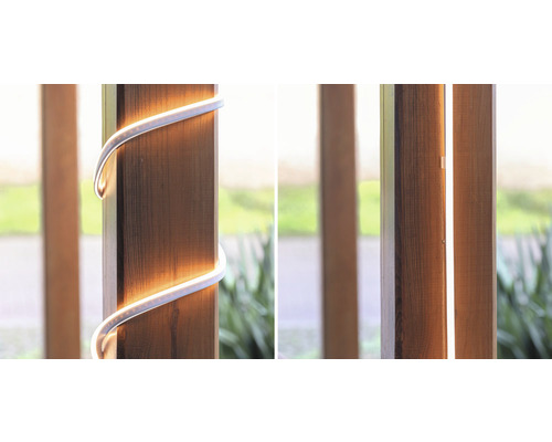 Lumină LED flexibilă pe un stâlp de lemn, două tipuri de instalare