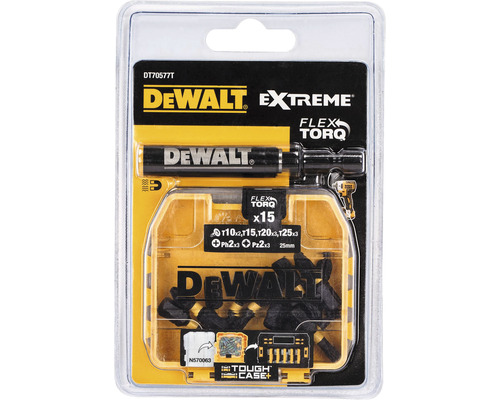 Set de biți DeWalt Flex Torq cu 15 bucăți în cutie de depozitare