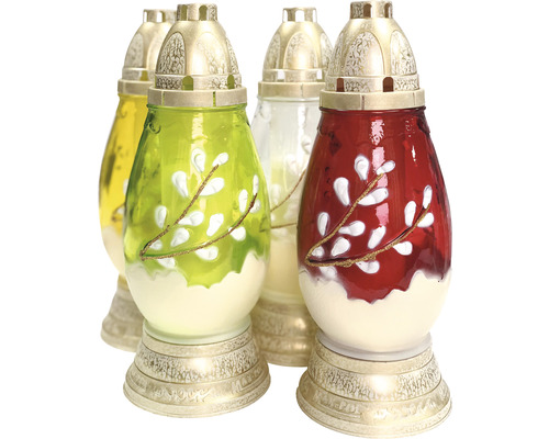 Candelă formă ou din sticlă pictată manual, durata de ardere 50 h, diferite culori