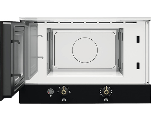 Vedere interioară a unui cuptor încorporabil deschis cu butoane de control