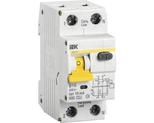 Întreruptor automat cu protecție diferențială IEK 1P+N 16A 6kA/10mA, curbă B, tip A