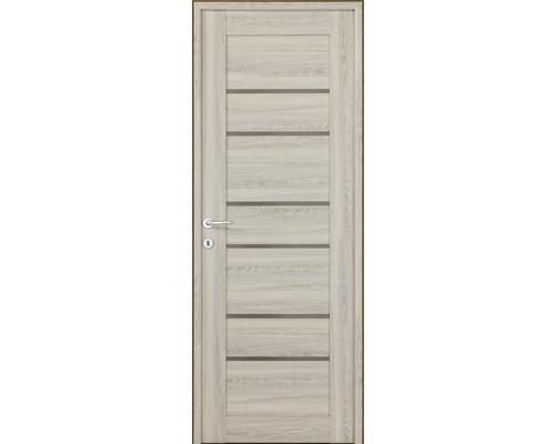 Ușă din lemn cu ornamente orizontale și mâner