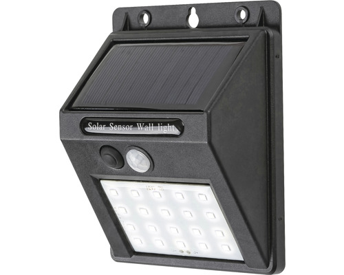 Lampă solară cu LED Ostrava 100 lumeni 4000K, senzor de mișcare, plastic negru Lumină de perete solară cu senzor de mișcare