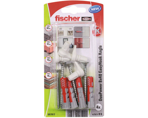 Dibluri plastic cu cârlig Fischer DuoPower EasyHook 8x40 mm, 4 bucăți Dibluri plastic cu cârlig Fischer DuoPower EasyHook 8x40 mm, 4 bucăți
