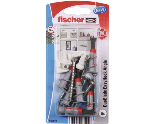 Dibluri plastic autoforante cu cârlig Fischer DuoBlade EasyHook 6x44 mm, 6 bucăți, pentru gipscarton