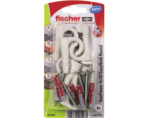 Dibluri plastic cu cârlig rotund Fischer DuoPower EasyHook 6x30 mm, 6 bucăți