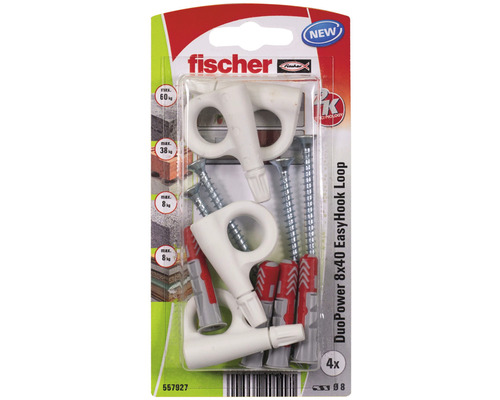 Dibluri plastic cu ochi Fischer DuoPower EasyHook 8x40 mm, 4 bucăți