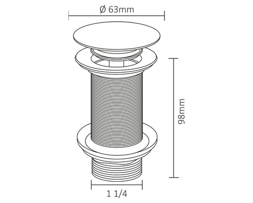 Desen al unei supape de scurgere cu dimensiunile de 63 mm diametru și 98 mm înălțime
