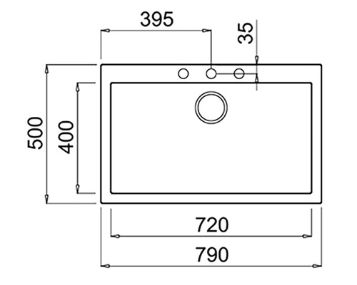 Desen tehnic cu dimensiunile chiuvetei.