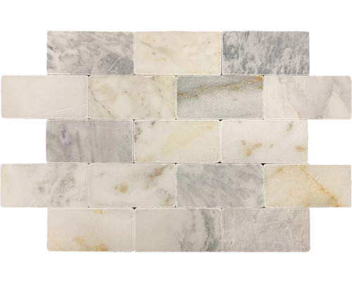 Marmură Mugla White antichizată 7,5 x 15 cm Placă mozaic din marmură în format cărămidă