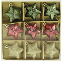 Nouă globuri de Crăciun în formă de stea într-un ambalaj