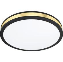 Lumină de plafon rotundă, de culoare neagră, cu accent auriu