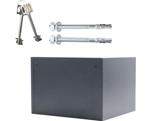 Seif mobilă gri cu chei și material de fixare