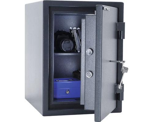 Seifă de mobilier deschisă cu cameră și obiecte de valoare