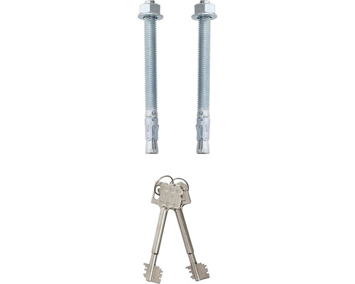 Două ancore cu șuruburi cu piulițe și șaibe plus două chei