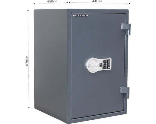 Seifă gri pentru mobilă cu dimensiunile 670 mm x 450 mm x 440 mm