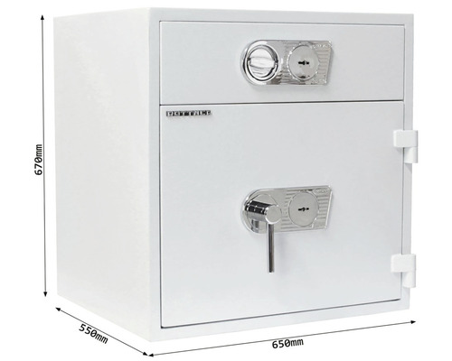 Seifă albă pentru mobilă cu cameră dublă, 670x650x550 milimetri