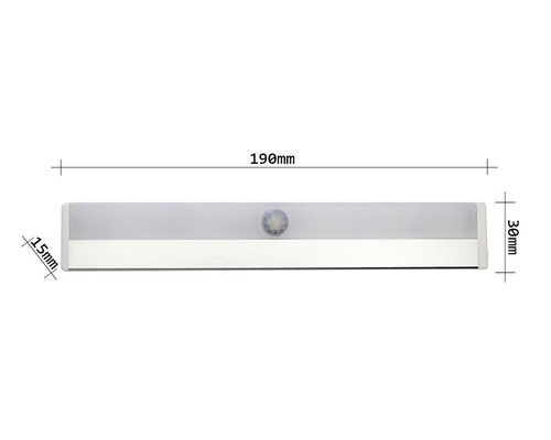 Lumină LED cu senzor de mișcare, 190 milimetri lățime, 30 milimetri înălțime și 15 milimetri adâncime