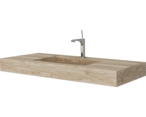Blat de chiuvetă din lemn cu chiuvetă încorporată și robinet