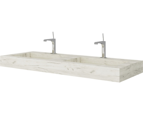 Chiuvetă dublă din lemn cu două baterii