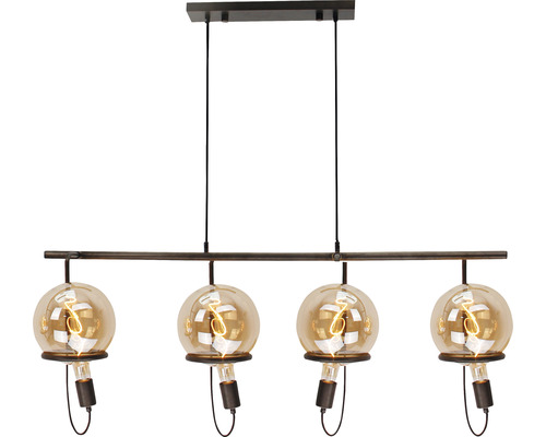 Lumină suspendată cu patru becuri și abajur sferic din sticlă