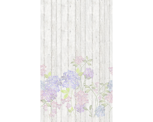 Fototapet vlies Smart Art Easy 47265 lemn & flori 159x270 cm Tapet cu flori de hortensie în fața unui perete de lemn