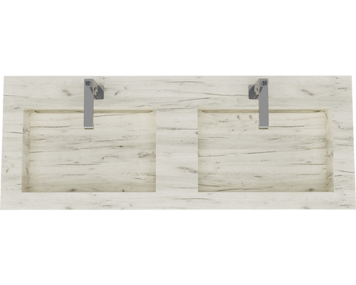 Lavoar dublu din HPL Savini Idea 120x46 cm, 2 cuve, alb finisaj Rovere Ghiaccio