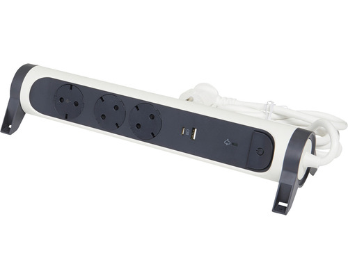 Prelungitor electric Legrand RevOlution 3 prize + 1x USB + 1x USB tip C 1,5m 3680W, alb/negru, cu întrerupător, protecție la supratensiune, rotativ