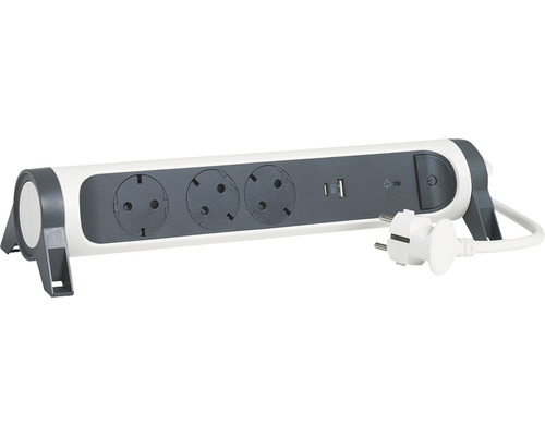 Bloc multipriză cu trei prize și port USB