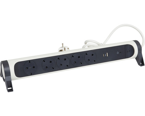 Bloc multipriză cu cinci prize, port USB și întrerupător