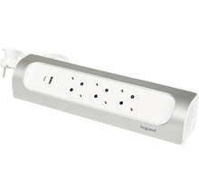 Prelungitor electric Legrand RevOlution 3 prize + 1x USB + 1x USB tip C 1m 3680W, alb/aluminiu, pentru mobilier bucătărie-thumb-0