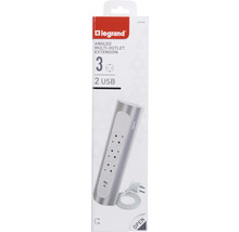 Prelungitor electric Legrand RevOlution 3 prize + 1x USB + 1x USB tip C 1m 3680W, alb/aluminiu, pentru mobilier bucătărie-thumb-4