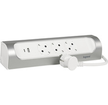 Prelungitor electric Legrand RevOlution 3 prize + 1x USB + 1x USB tip C 1m 3680W, alb/aluminiu, pentru mobilier bucătărie-thumb-2