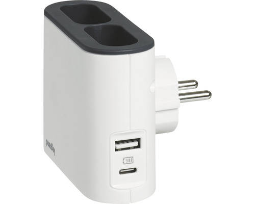 Adaptor de priză cu două sloturi și porturi USB