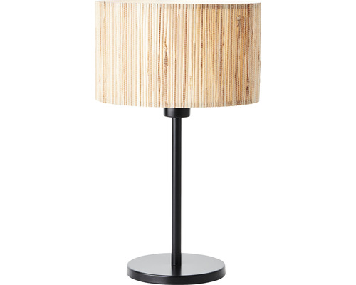Lampă de masă cu abajur din fibre naturale și bază neagră