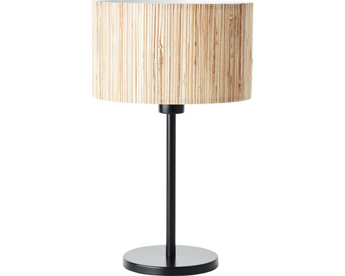 Lampă de masă cu abajur din fibră naturală și bază neagră Lampă de masă cu abajur din fibră naturală și bază neagră
