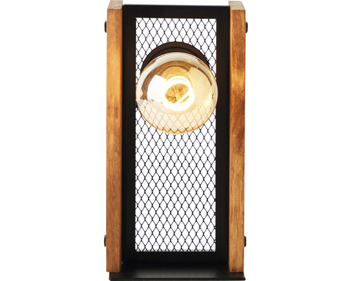 Lampă de masă cu elemente din lemn și plasă decorativă