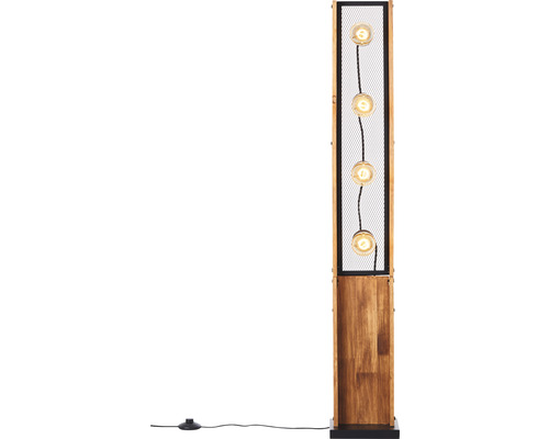 Lampă de podea din lemn cu elemente metalice și patru becuri