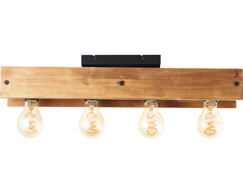 Lumină de tavan din lemn cu patru becuri