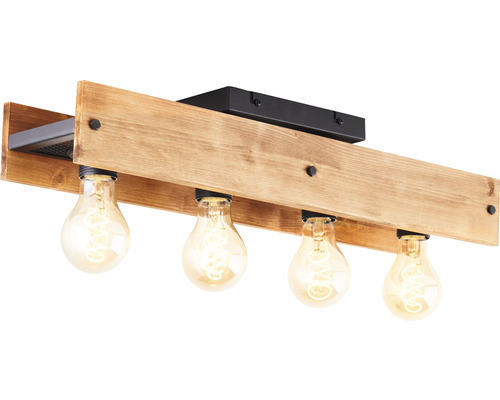 Lumină de plafon din lemn cu patru becuri