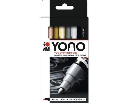 Set de markere metalice Marabu Yono cu patru markere într-un pachet