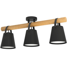 Lumină de plafon cu trei lămpi, lemn și metal