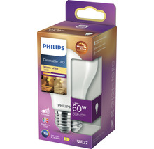 Bec LED variabil Philips E27 5,9W 806 lumeni, glob mat A60, lumină caldă