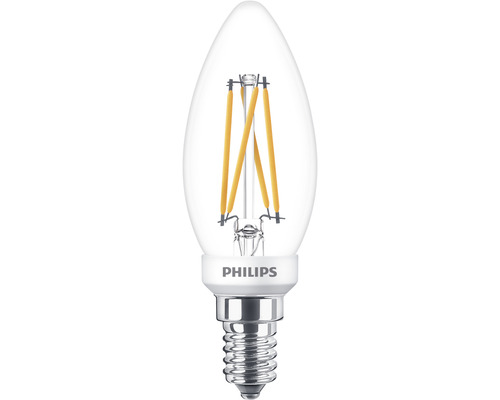 Bec LED variabil Philips E14 3,4W 470 lumeni, glob clar lumânare, lumină caldă-0