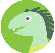 Ilustrație cu un cap de dinozaur într-un cerc