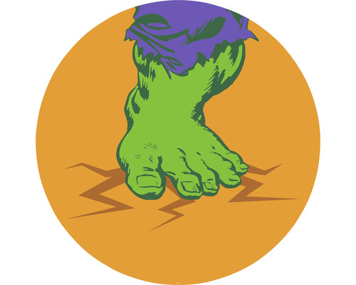 Fototapet rotund autoadeziv DD1-032 Avengers Hulk's Foot Pop Art Ø 125 cm Ilustrație cu un picior verde care rupe pământul