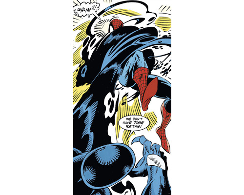 Fototapet vlies IADX2-069 Into Adventure Spider-Man Retro Comic 100x200 cm Scenă de benzi desenate cu Spider-Man și un personaj albastru cu bule