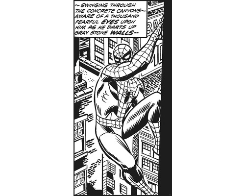 Fototapet vlies IADX2-085 Into Adventure Spider-Man Classic Climb 100x200 cm Imagine de benzi desenate cu Spider-Man legănându-se prin canioane urbane