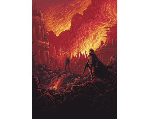 Fototapet vlies IADX4-071 Into Adventure Star Wars First Order Purge 200x280 cm Scenă cu oraș distrus și soldați Stormtrooper